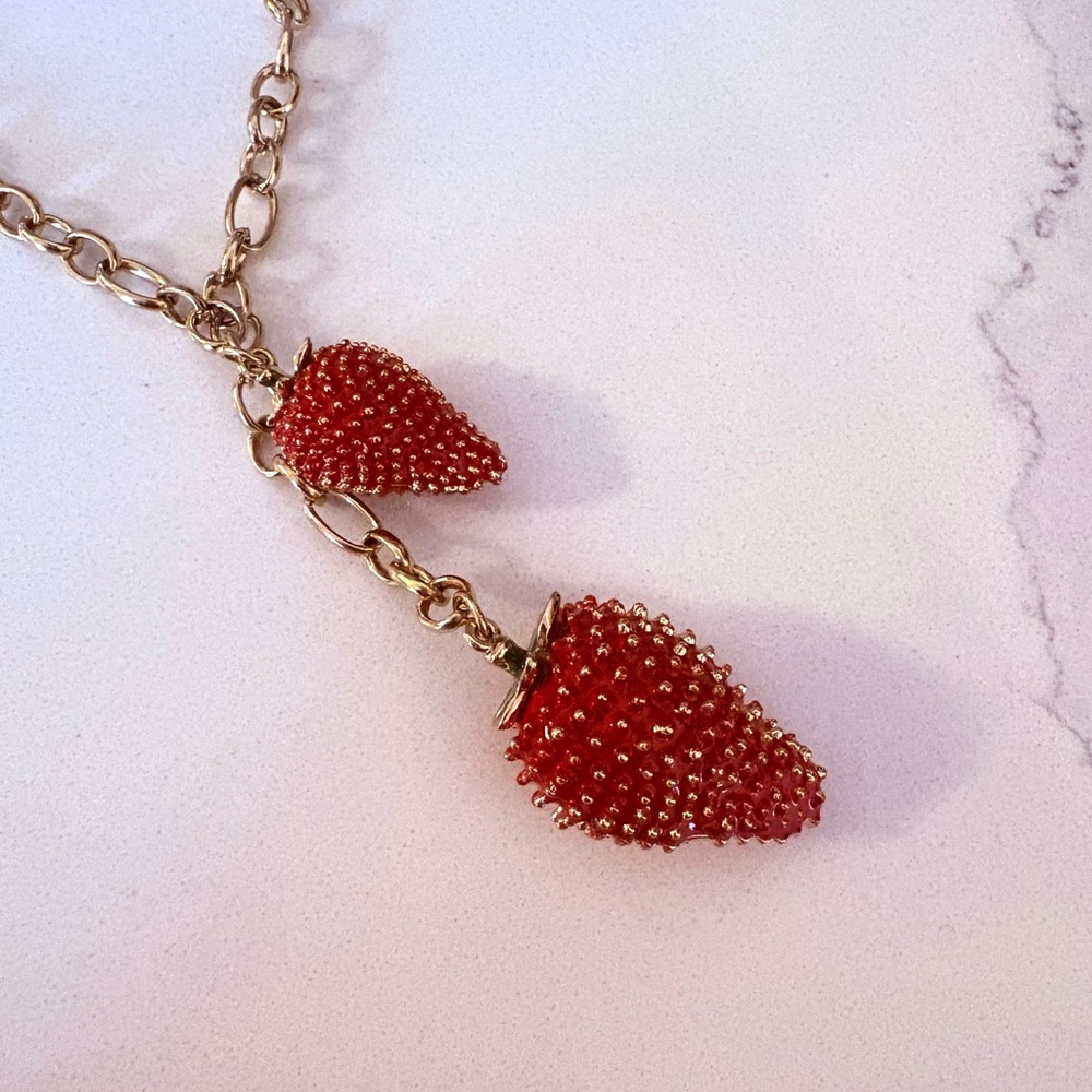 Strawberry Charm Necklace in Red and Gold - Picture 4 of 6